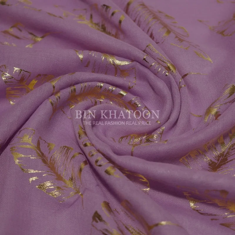 Golden Big Leaf Lawn Lavender Hijab