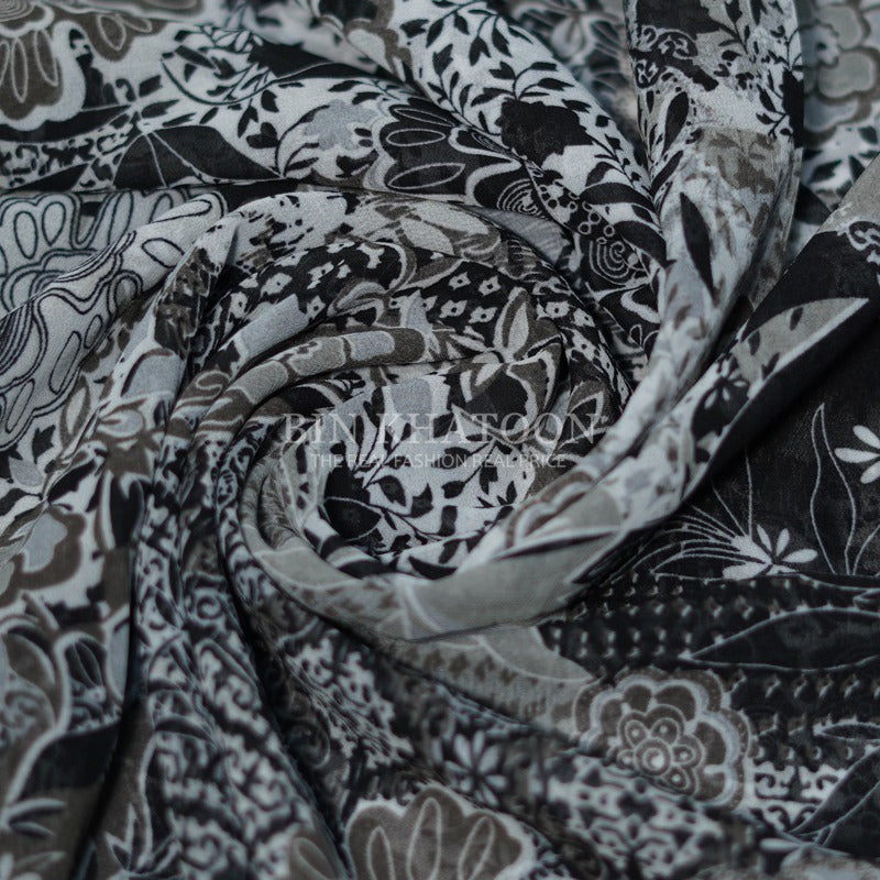 Printed Georgette - Black / White