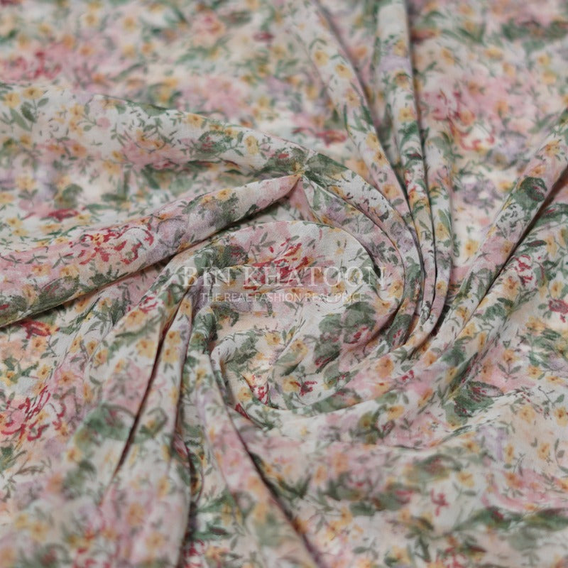 Printed Georgette - White / Pink