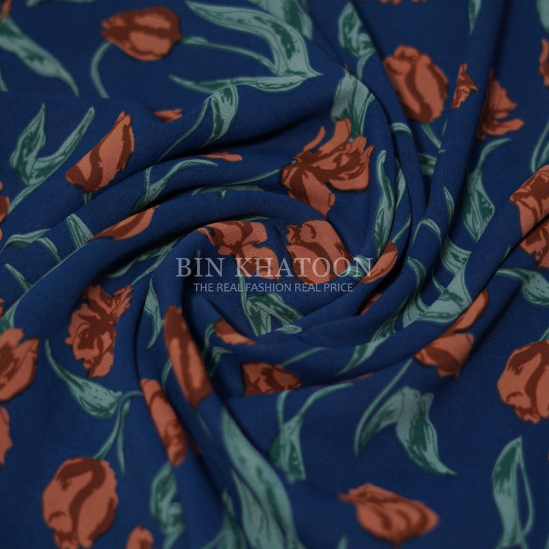 Printed Georgette - Blue / Red