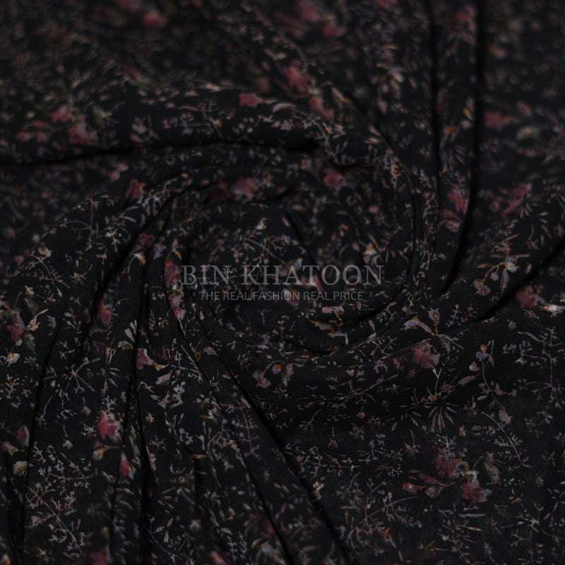 Printed Georgette - Black / Maroon