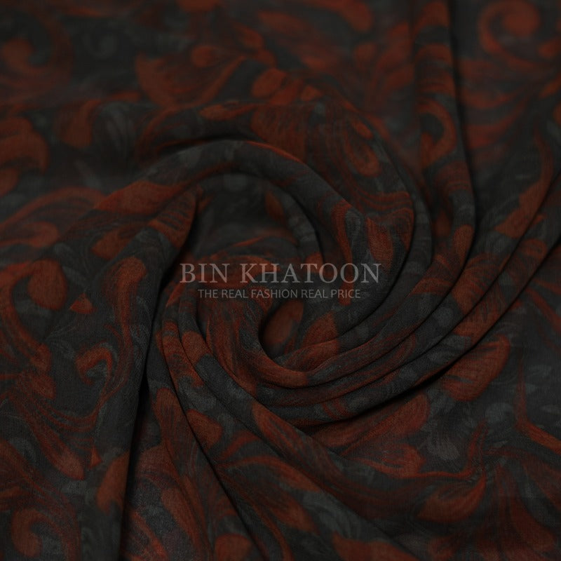 Printed Georgette - Gray / Red
