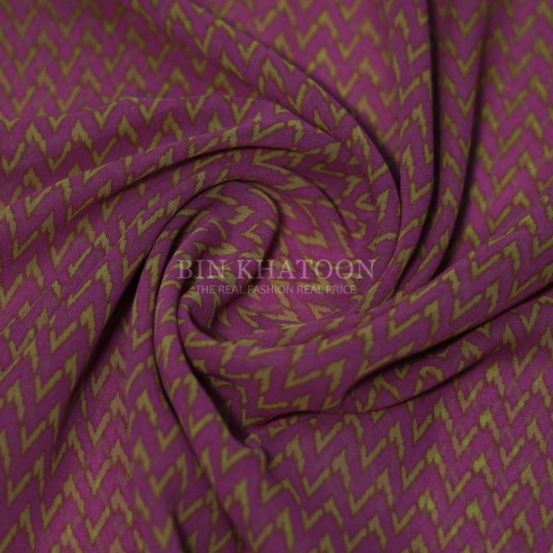 Printed Georgette - Pink / Green