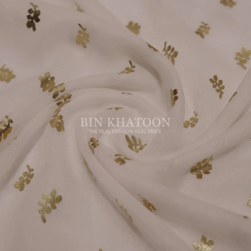 Golden Leaf Lawn White Hijab