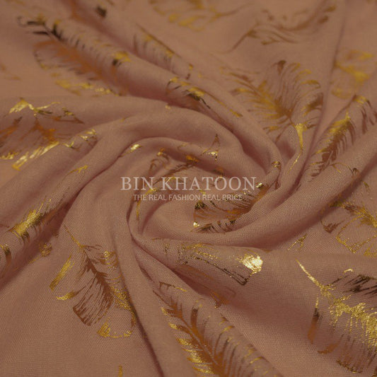 Golden Big Leaf Lawn Peach Hijab