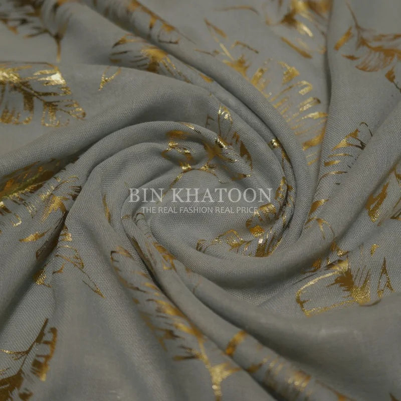 Golden Big Leaf Lawn Gray Hijab