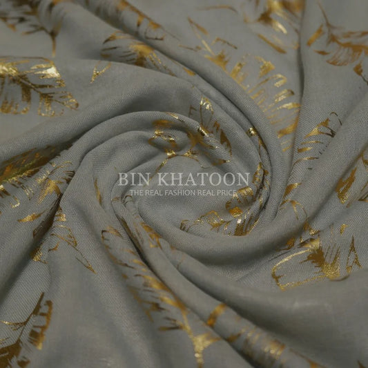 Golden Big Leaf Lawn Gray Hijab