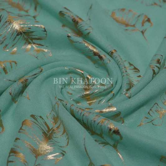 Golden Big Leaf Lawn Mint Green Hijab