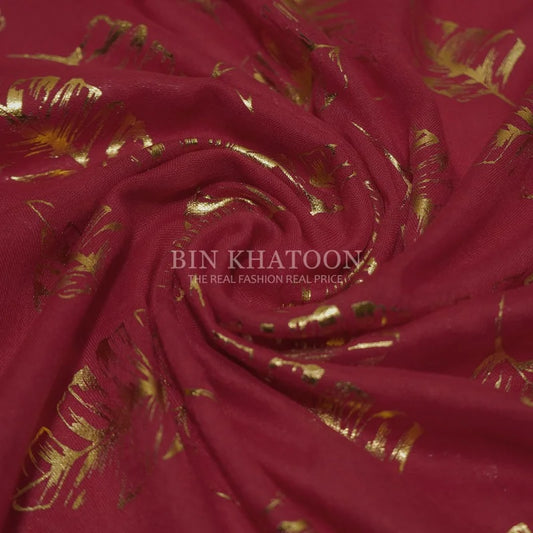 Golden Big Leaf Lawn Red Hijab