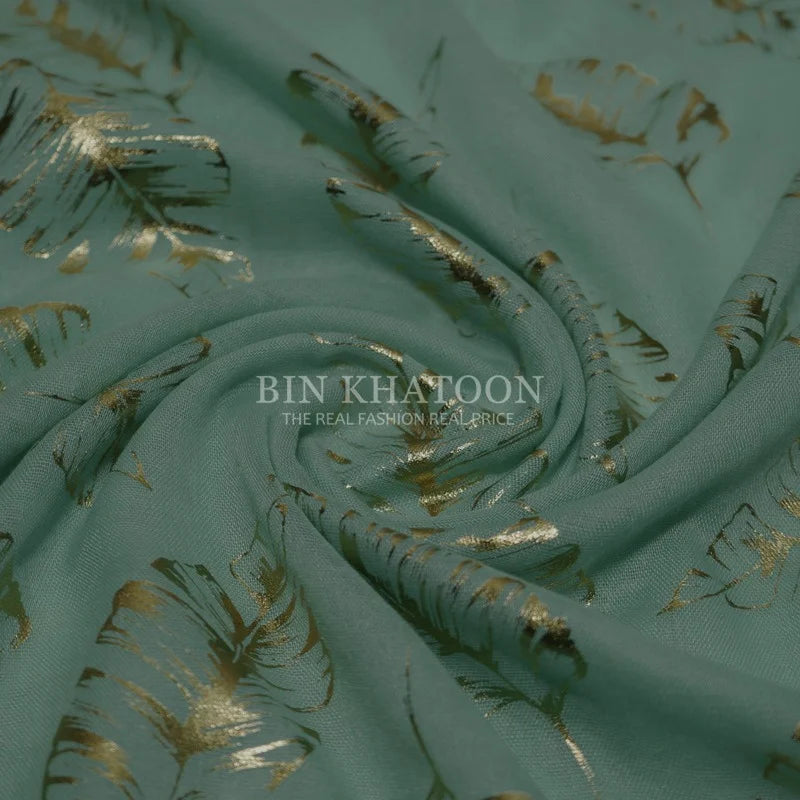 Golden Big Leaf Lawn Spring Green Hijab