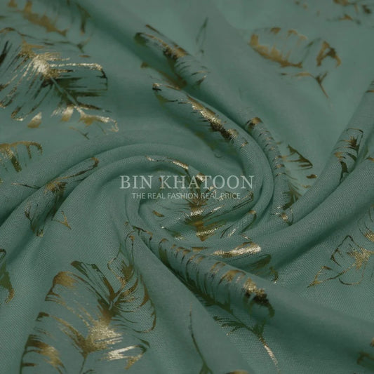 Golden Big Leaf Lawn Spring Green Hijab