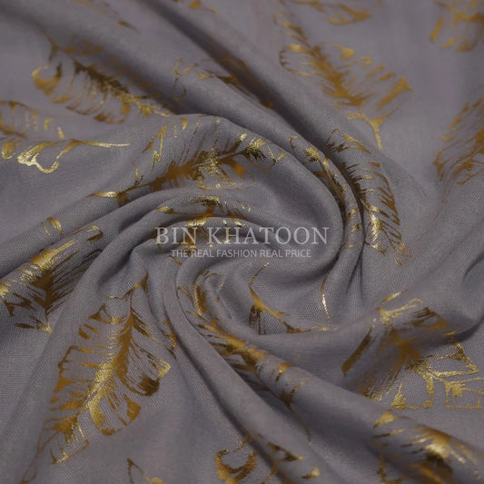Golden Big Leaf Lawn Steel Gray Hijab