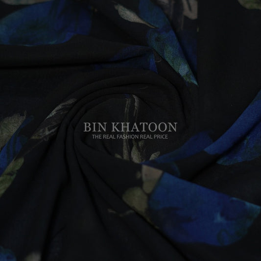 Printed Georgette - Black / Blue