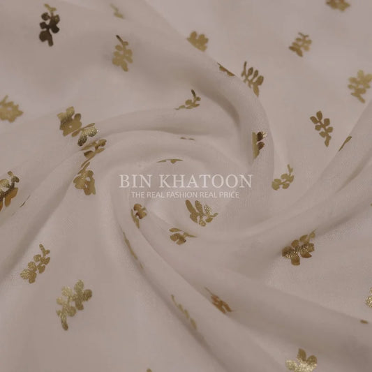 Golden Leaf Lawn White Hijab